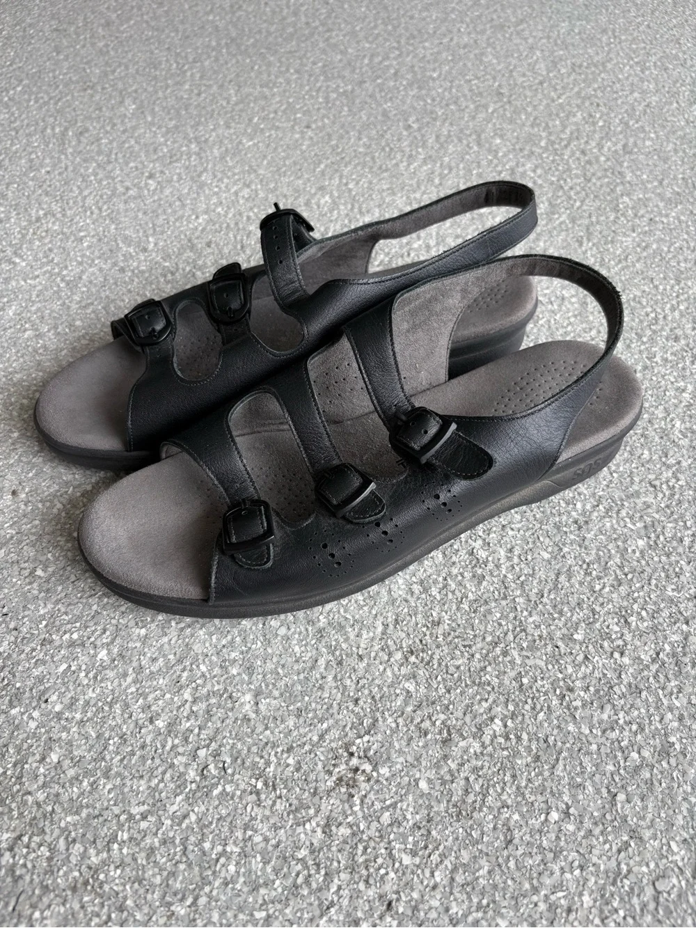 SAS Black Three-Buckle Slingback Sandals